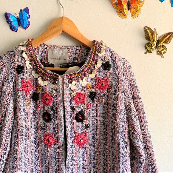 Anthropologie Jackets & Blazers - NEW Anthro Tweed Jeweled Jacket Small Purple